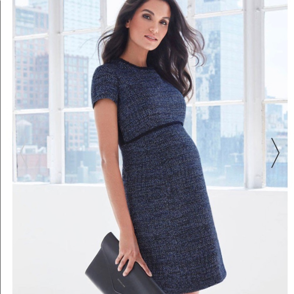 Navy blue bouclé Maternity Shift Dress